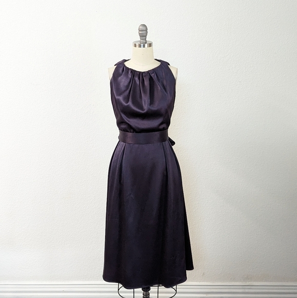 Celine Dresses & Skirts - Celine Saint Waist Tie Open Back A Line Satin Dress Dark Gray Purple 40/8 classy